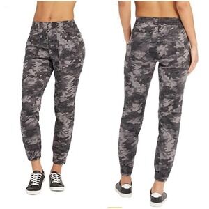 Spanx Womens Stretch Twill Cargo Jogger Medium Gray Camo Ankle Zip Grunge Skater